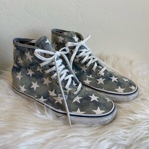 Vans Authentic HI Wash Blue Denim Star Leopard Lined High-Top Sneakers Size 8
